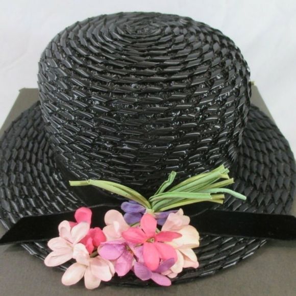 Christine Original Black Hat w/ flower accent - Picture 2 of 4